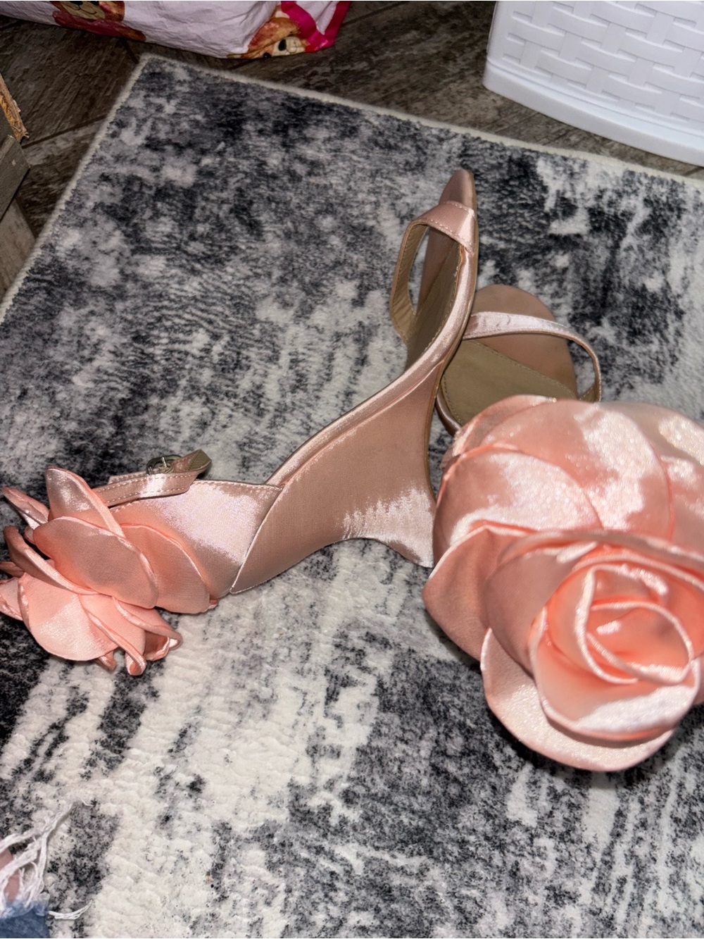 Peach Satin Floral Accent Women's Dress Heels